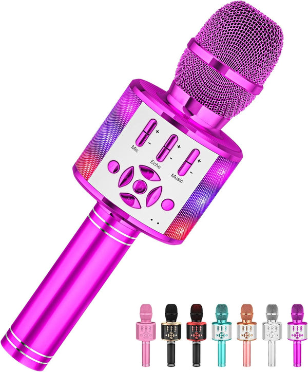 Amazmic Kids Karaoke Microphone Machine, Portable Wireless Karaoke Machine with LED Lights, Gift for Children Adults
