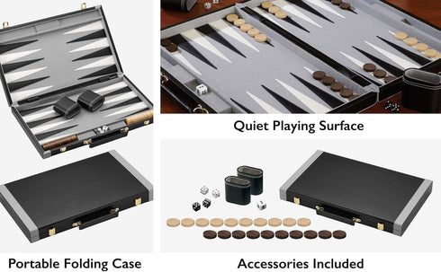 Pennsylvania Ave Backgammon Board Game Set, Mainstreet Classics by GLD Products, Black/White/Wood/Gry, 16-20 inches