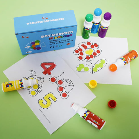 Yuanhe Dot Markers Bingo Daubers, 12 Colors Washable Paint Dotters for Toddlers and Kids Art Supply