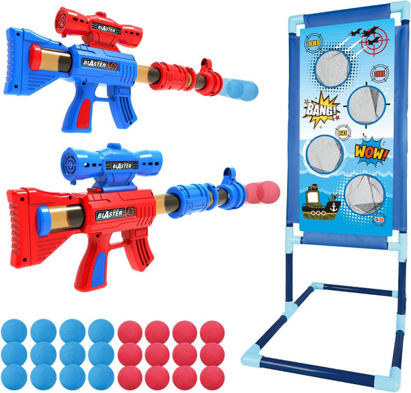 YEEBAY Shooting Game Toy for Kids 6+, 2pk Air Guns & Shooting Target with 24 Foam Balls, Ideal Gift