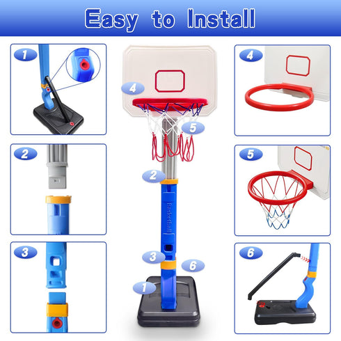 Dollox Toddler Basketball Hoop Set - Indoor Mini Basketball Stand with 4 Balls & Pump, Adjustable for Kids 3-6