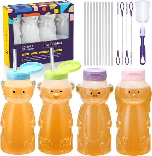 Special Supplies Honey Bear Straw Cup for Babies, 4-Pack, Fun Animal-Shaped Training Drink for Weaning