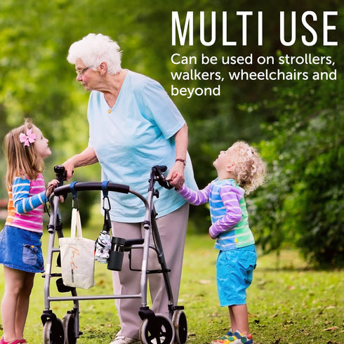 Pack 2, Maplefield Stroller Accessory Hooks - of Blue - Secure Hook & Loop Straps & Clip Holders - Carabiner Clip