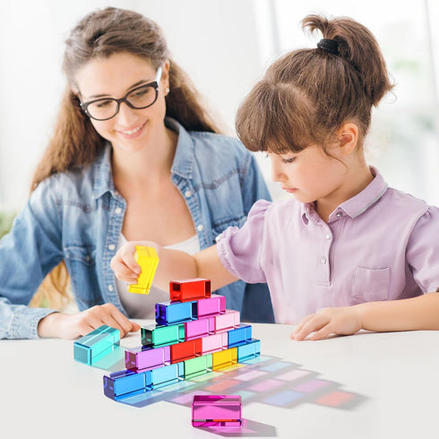 20 Learning(5 2.5 2.5 cm) Meooeck Pcs Acrylic Gem Cubes Blocks for Kids Translucent Rainbow Building Blocks Crystal