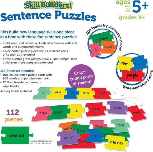 Learning Resources Skill Builders! Sentence Puzzles - Educational Games for Kids, 112 Pieces