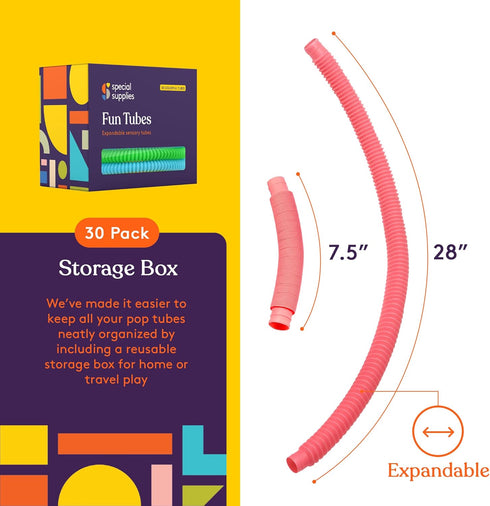 (30-Pack Special Supplies Fun Pull and Stretch Tubes for Kids - Pop, Bend, Build, and Connect Toy, Provide Tactile
