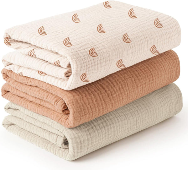 Konssy 3 Pack Muslin Swaddle Blankets for Unisex, Newborn Receiving Blanket, Large