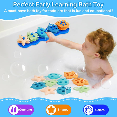 1-3 10 Set Baby Bath Toys, Mold Free Silicone Shape Sorting & Stacking Bath Toys for Kids Ages with Cute Floating