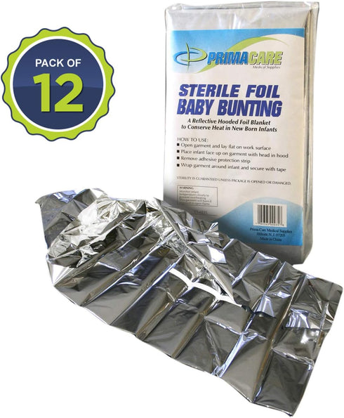 CB-6835-CS Pack 12 30" 17" Primacare of Sterile Foil Baby Bunting Blankets for Newborns and Infants, Disposable