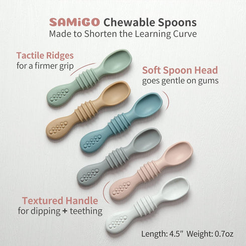 Silicone Baby Utensils - Self Feeding Spoons and Tiny Training Cup, Set of 4 for 6 Months+ Infants