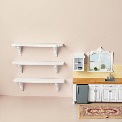 YuanHolumid 2Pcs Accessories,1:12 White Dollhouse Wall Shelf,Doll House Storage Wall Shelf for Kitchen Scene Dollhouse