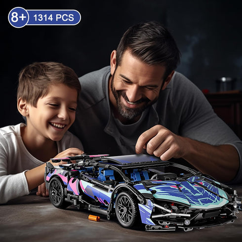 Sport Car Building Block Sets for Adults, Race Car with LED Lights Collectible 1:14 MOC Model Engineering Toy Birthday