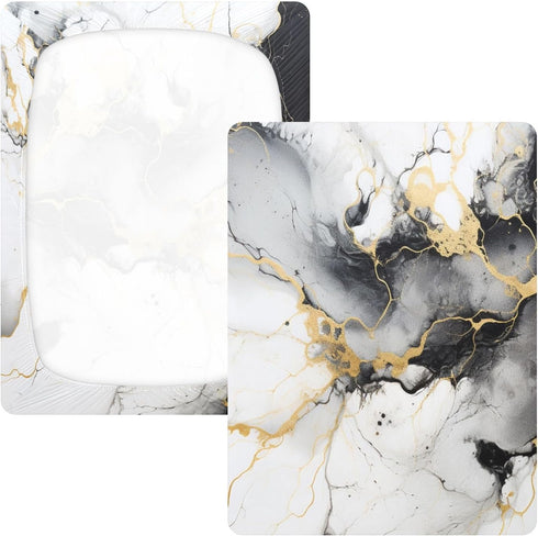 Bseiialft 52 28 Black Gold White Marble Crib Sheets for Boys Girls Soft and Breathable Cotton Baby Sheets for Standard