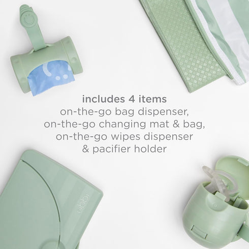 Set, Ubbi On-the-Go Diapering Gift Includes Changing Mat and Bag, Wipes Dispenser, Pacifier Holder and Bag Dispenser