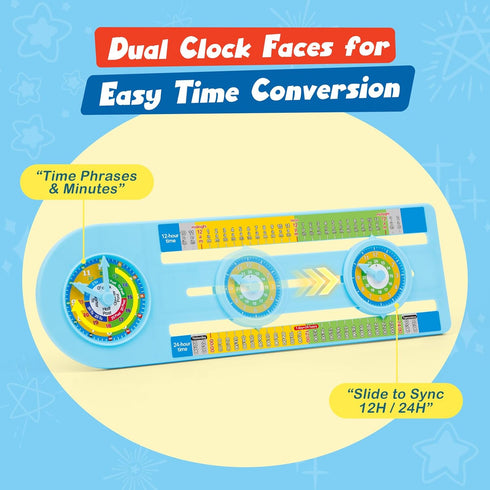 Broytain 12/24 512, 12, Teaching Clock with Dual Dials - Hour Analog Clock for Kids Age Math Manipulatives for Grade
