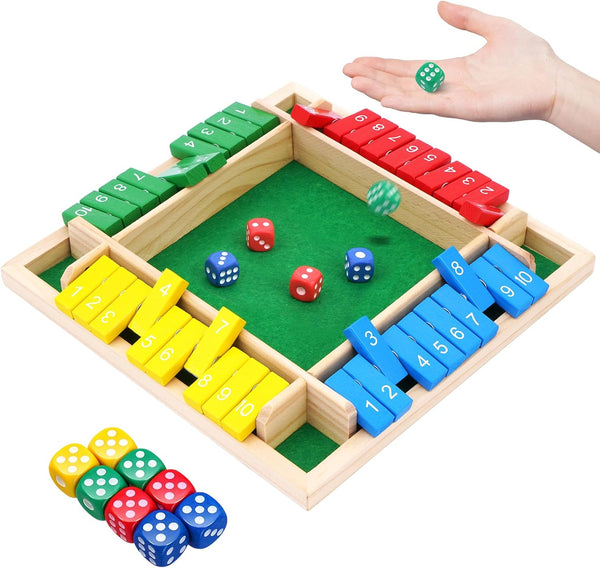URYAZO Shut The Box Game 4 Player Classics Dice Game Family Wooden Board