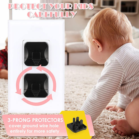 Babepai 38-Pack Black Outlet Covers, Child Proof Electrical Protector Safety, Improved Baby Safety Plug Covers