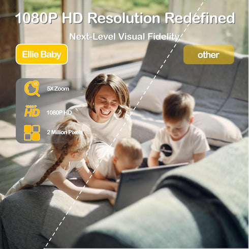 Ellie Baby Pro 5" 1080P 6000mAh 1000ft 24hrs Ellie Baby Monitor No WiFi, Baby Monitor with Camera and Audio, IPS