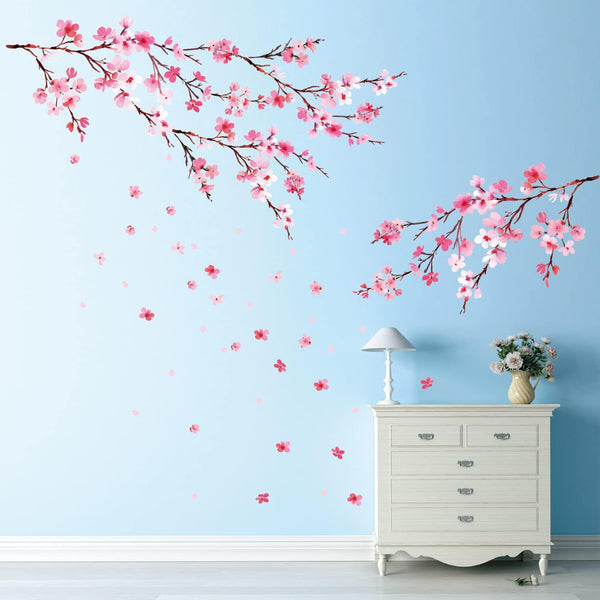 DECOWALL DS12-2003P1903 Watercolor Cherry Blossoms Wall Stickers, Peel and Stick Removable Wall Decals for Kids Nursery
