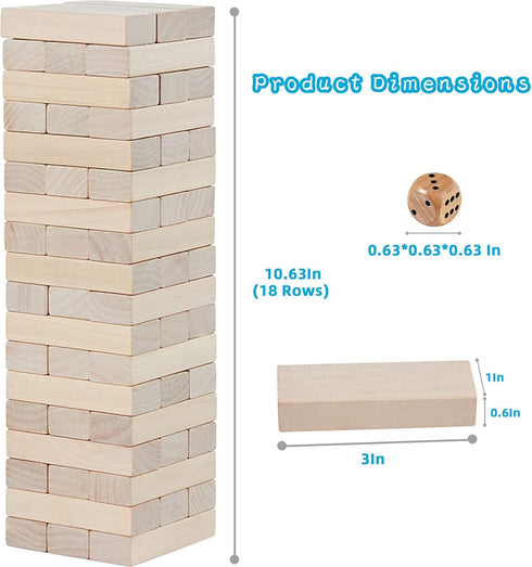 54PCS 4 Set SpeedArmis Mini Tumble Tower, Wooden Stacking Game for Teens - Pine Stack Timber Board Games with Dice