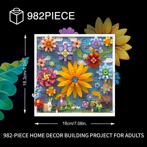 Set, 3D Set, 8+ TG BLOCKS Micro Brick Flower World Building Floral Wall Art Home Office Decoration or Table Display
