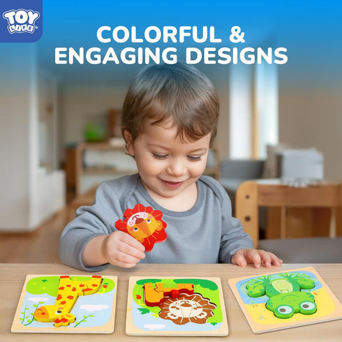 2-4, 1 2 3 2 2 TOY Life Wooden Puzzles for Toddlers Montessori Toys for Year Old Boys Girls, Animals Puzzles