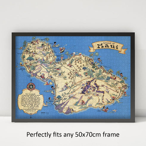 1000 Piece Adult Jigsaw Puzzle - 1931 Island of Maui Hawaii, Hawaiian Islands