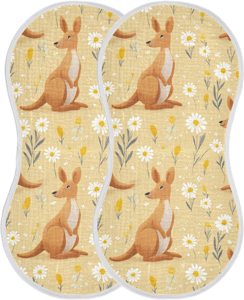 decor gift 4 Pack 22x11in Cotton Burp Cloths Baby Soft Touch Cute Cartoon Zoo Kangaroo Yellow Baby Rags for Unisex