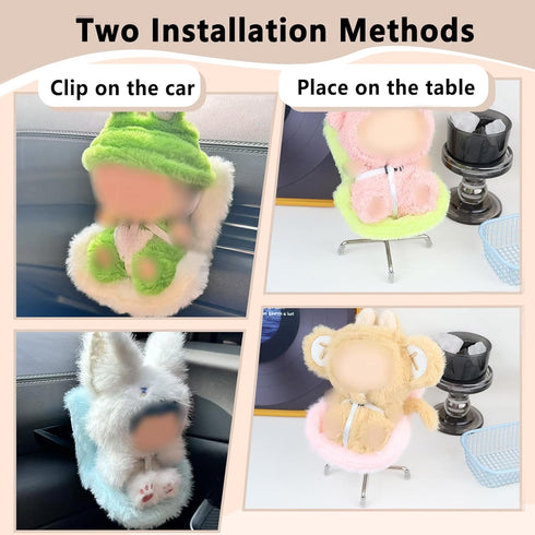 Car Seat for labubu Dolls with Air Vent Clip and Desktop Stand, Cute and Functional Car Ornament for Doll Fans