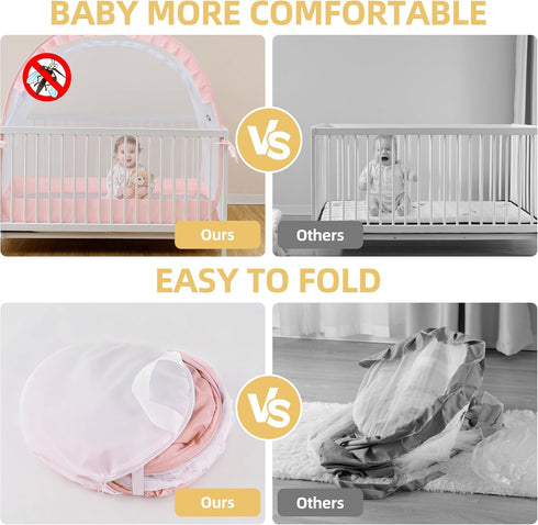 55" 27" 51" Lazyzzzz Crib Tent - Pop Up Crib Canopy with Double Zipper Self-Locked, Mosquito Net Mesh Crib Net to Keep