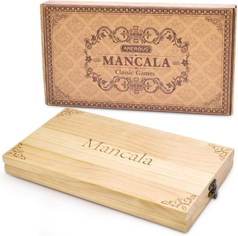 AMEROUS Wooden Mancala Board Game Set - Upgraded Larger Size - 72+8