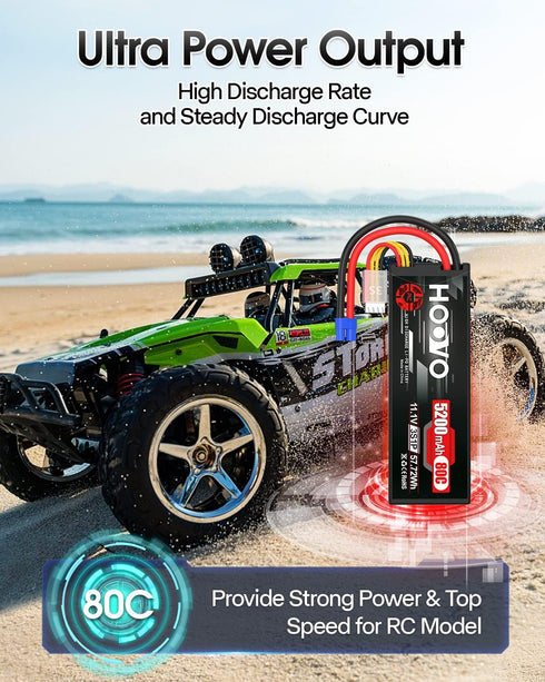 HOOVO 11.1V 3S Lipo Battery 5200mAh 80C Hard Case with EC3 Connector for RC Car Boat Truck Heli