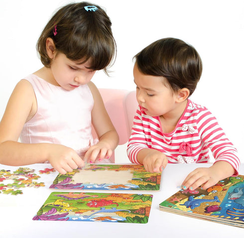 SYNARRY Wooden Jigsaw Puzzles for Kids Age 3-5 - 4 Pack 24-40 Pieces Educational Learning Toys Gift Set