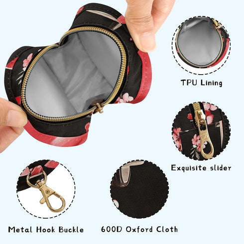 YETTASBIN Valentines Car Portable Pacifier Holder Case with Metal Hook Buckle & Zipper for Diaper Bag and Stroller
