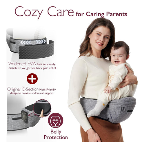 Momcozy 3D 45lbs 27-45IN) Hip Seat Baby Carrier - Adjustable Waistband with Original Belly Protector, Ergonomic Carrier