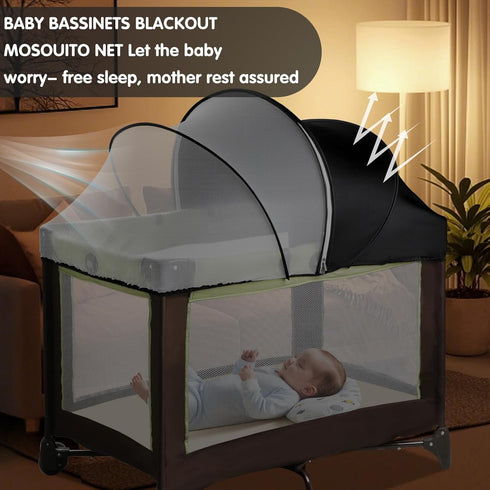 WANRU Pack 2-Way N Play Tent Cover - Half-Blackout Mosquito Net for Crib & Playpen, Baby Bassinet Cover for Cats