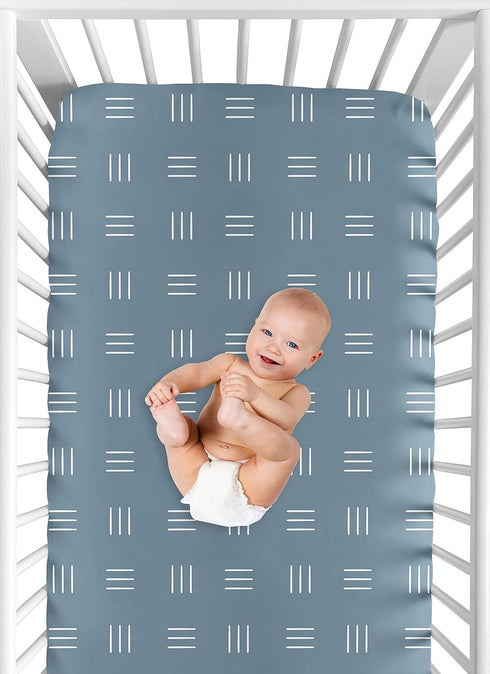 Sweet Jojo Designs Dark Blue Boho Mudcloth Boy or Girl Fitted Crib Sheet Baby Toddler Bed Nursery - Slate Blue