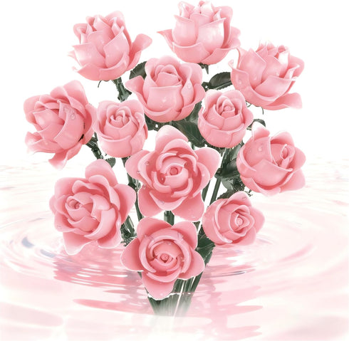 Pink Rose Bouquet Building Set, Compatible with Lego Flowers for Adults -