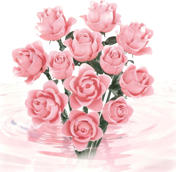 Pink Rose Bouquet Building Set, Compatible with Lego Flowers for Adults -