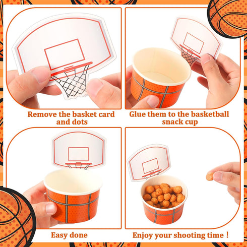 Sunnyray 48 Sets Basketball Hoop Snack Cups with Cards, Disposable 8 oz Treat Bowls for Party