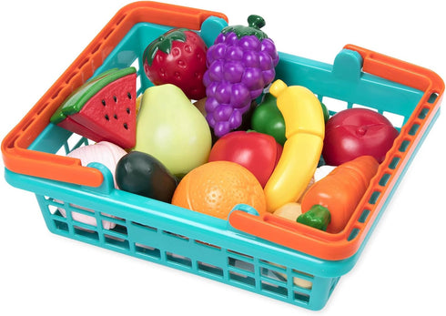 Battat Play Food for Toddlers, Farmers Market Basket and Chopping Board, Toy Food for Kids (37 Pcs)