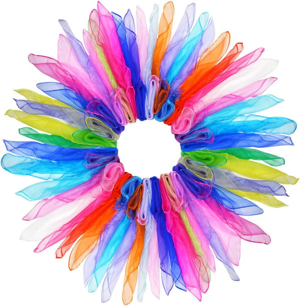 Tayfremn 28pcs Dance Scarves Square Juggling Silk Play Movement Scarves Magic Tricks Performance