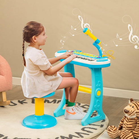 GLACER 31-Key Kids Piano Keyboard Toy with Stool - Portable Electronic Musical Instrument with Microphone for Ages 3+