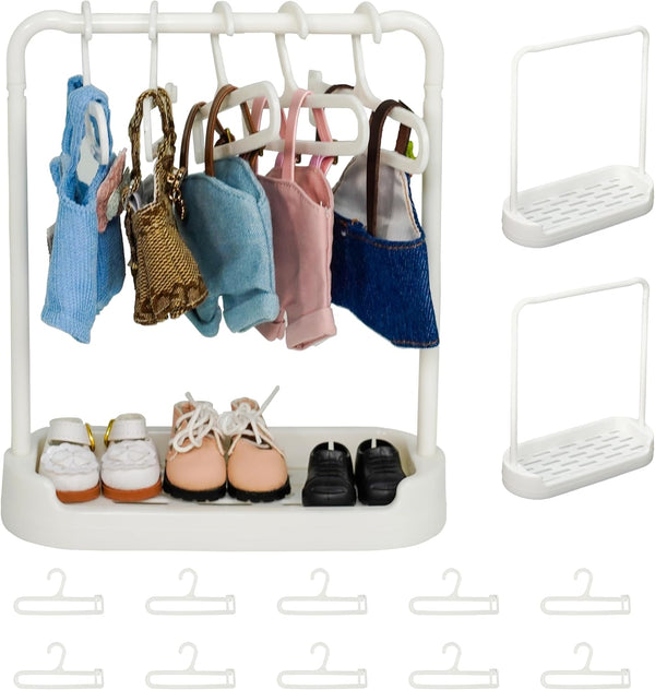 Satakara Doll Clothes Hanger & Rack Set - 2 Stands + 10 Hangers,