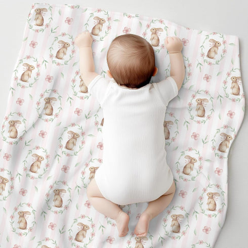 Cstdyfrv 60x80in Easter Bunny Boho Floral Striped Baby Blankets for Boys Girls Cute Rabbit Pink Flowers Swaddle