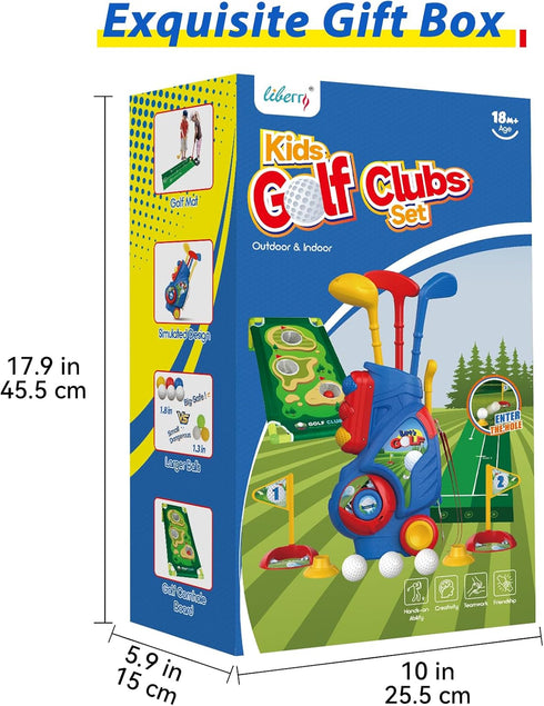Liberry Toddler Golf Set for Boys & Girls Age 2-5, Upgraded Kids Golf Cart with Cornhole Board & Putting Mat