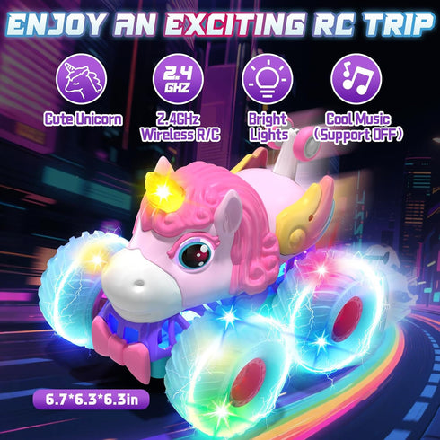 360 4WD 2.4GHz 3 4 5 6 7 8 Lehoo Castle Remote Control Car for Girls Rotating, Unicorn Monster Truck with Light