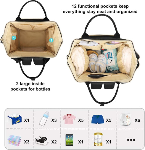 Diaper Bag Backpack Multi-Function Baby Bag with Large Capacity and Insulated Pockets Organizer Bag for Mom/Dad, Black