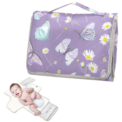 Portable Changing Pad for Baby - Butterfly Purple Waterproof Diaper Changing Mat Travel Changing Pad with Built