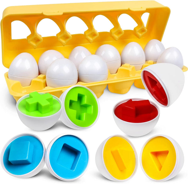 Matching Eggs Color Shape Recognition Sorter Puzzle, Montessori Learning Educational Toy for 3-5 Year Olds
